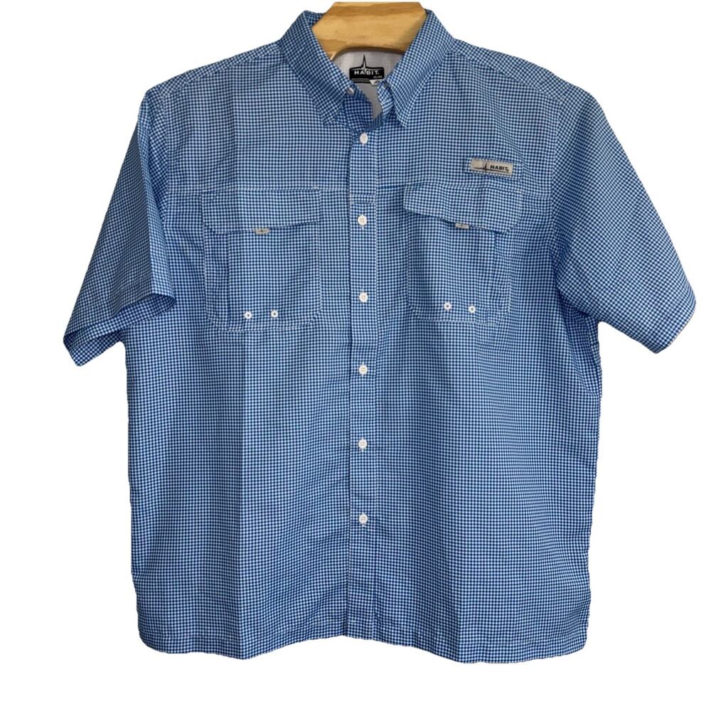 Habit Fishing Shirt Vented 40+ Solar Factor Blue Plaid Size XL Outdoors Spring